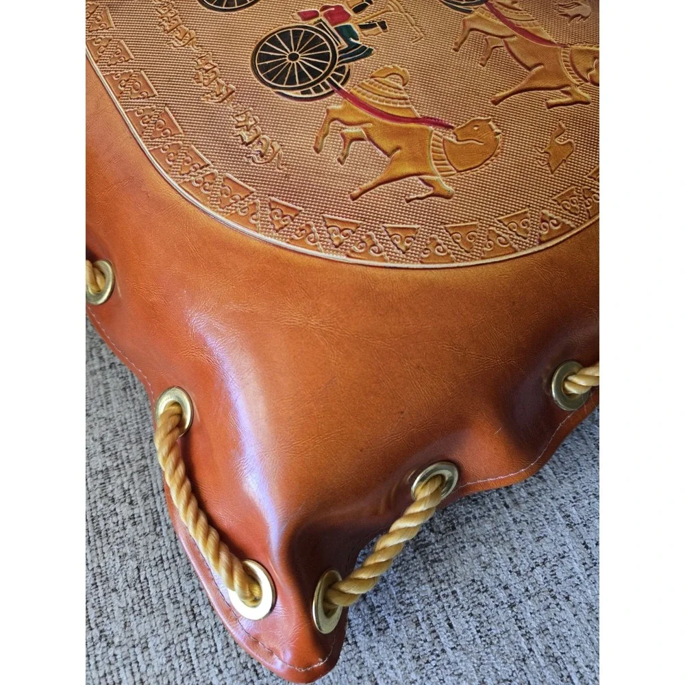 Vintage 1970s Faux Leather Chariot Lounge Cushion Rope‎ Lace Boho Decor UNIQUE